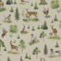Tissu déco semi panama faisans cerfs biches chiens, naturel