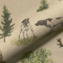 Tissu déco semi panama faisans cerfs biches chiens, naturel