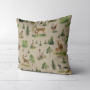 Tissu déco semi panama faisans cerfs biches chiens, naturel