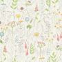 Decoration fabric half panama wild flowers, off-white