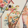 Tissu déco coton sergé panneau Le bonheur au jardin, 160x70cm