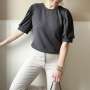 Tissu jersey maille tricot fin Miley, gris foncé chiné