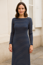Fijngebreide stof doubleface stripes, marineblauw