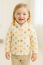 Fleece antipilling dots, gebroken wit - oranje