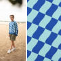 French Terry roughened Check Poppy, blue