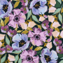 Tissu french terry Fleurs Flower field, vert foncé