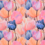 Tissu french terry Fleurs Tulipes. Vieux rose millennial