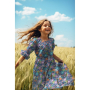 Chambray lightweight denim Flower Love, bright blue