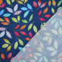 Katoenen mousseline double gauze colorful leaves, marineblauw