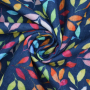 Katoenen mousseline double gauze colorful leaves, marineblauw