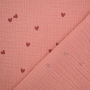 Tissu double gaze de coton Coeurs Little hearts, vieux rose millennial