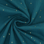 Tissu double gaze de coton plumetis doré, bleu pétrole foncé