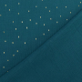 Tissu double gaze de coton plumetis doré, bleu pétrole foncé