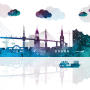 Plotterdatei Eing'fadelt Skyline Hamburg, german
