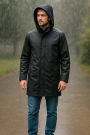 Regenjackenstoff mit Fleeceabseite, schwarz