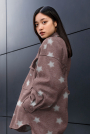 Sherpa fleece stof Stars, oudroze