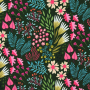 Tissu sweat léger bio albstoffe hamburger liebe bliss flower field, vert foncé