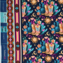 Tissu sweat léger bio Albstoffe Hamburger Liebe Western Fairy Tales Cowgirls, bleu foncé