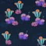 Tissu sweat léger bio Albstoffe Hamburger Liebe Western Fairy Tales Prairie Blossom, bleu foncé