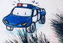 Stickdatei Stickzebra Polizeiauto, duits