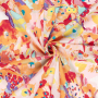 Stretch cotton satin meadow of flowers, pink