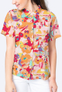 Stretch cotton satin meadow of flowers, pink