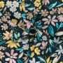 Tissu satin de coton stretch Fleurs Flowers, bleu marine