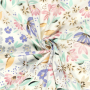 Tissu satin de coton stretch Fleurs Flowers, blanc