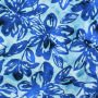 Tissu viscose stretch popeline Fleurs Flowers, bleu