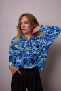 Tissu viscose stretch popeline Fleurs Flowers, bleu