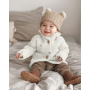 Tissu sherpa peluche teddy Coeurs brodés Embroidery Hearts, blanc cassé