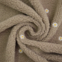 Tissu sherpa peluche teddy brodé léger, taupe