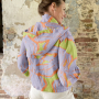 Viscose linnen abstract flowers, lime