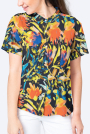 Viscose poplin flower dream, navy blue