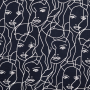 Tissu viscose popeline Visage abstrait Silhouette, bleu marine