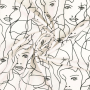 Tissu viscose popeline visage abstrait Silhouette, blanc