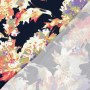 Viscose satijn flower dream, marineblauw