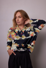 Viscose satijn flower dream, marineblauw