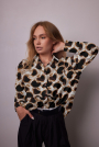 Viscose satijn circles & strokes, zandkleurig