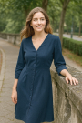 Tissu voile de viscose uni, bleu denim