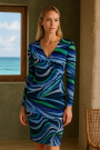 Viscose jersey Abstract Lines, marineblauw