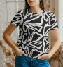 Tissu jersey viscose Feuilles, noir
