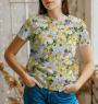 Tissu jersey viscose Fleur Colorful Flowers, jaune