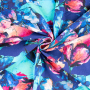 Tissu jersey viscose watercolor flowers, bleu
