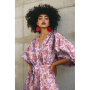 Viscose stof flowers, roze