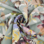 Viscose stof Aquarell Flowers, oudgroen