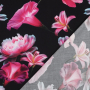 Viscose stof Pink Flowers, zwart