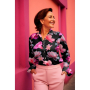 Viscose stof Pink Flowers, zwart