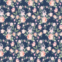 Tissu sweat molleton Roses, bleu denim