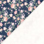 Tissu sweat molleton Roses, bleu denim